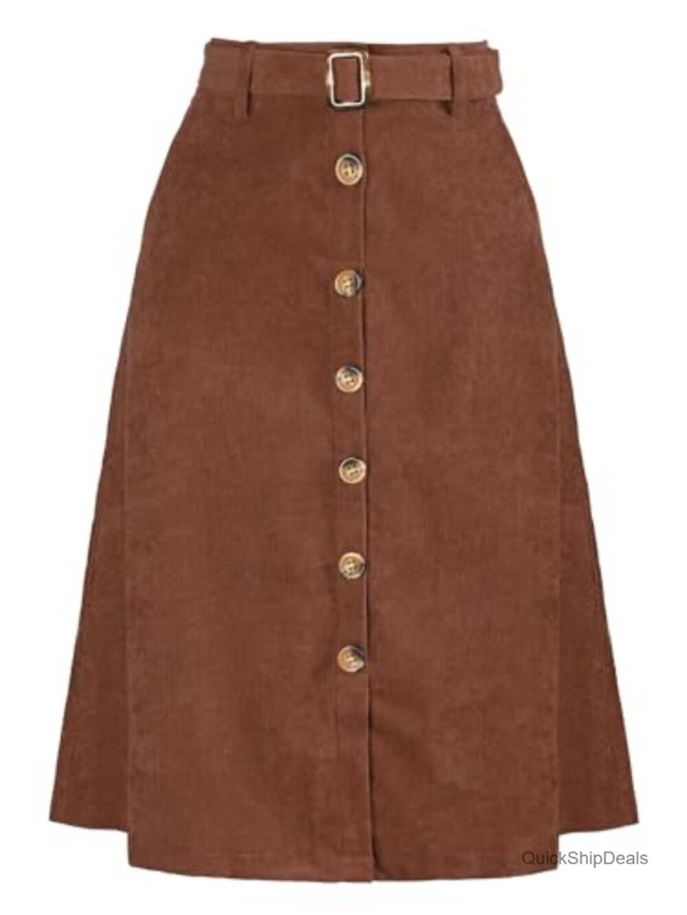 Women's Corduroy A-Line Button Front High Waist Belted Midi Skirt